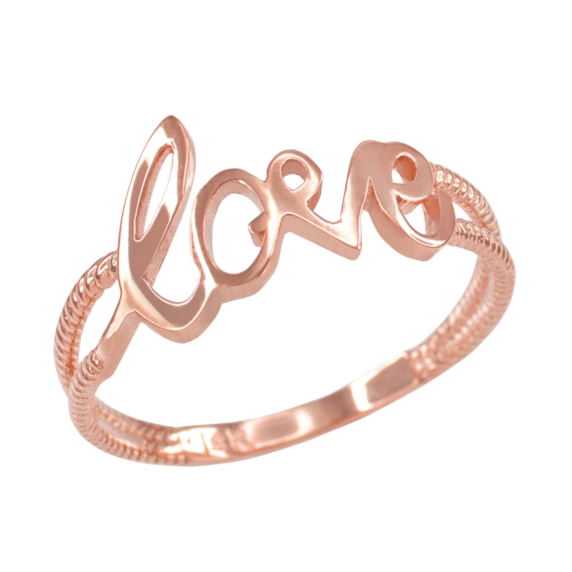 Gold Cursive Love Rope Band Ring, view 2