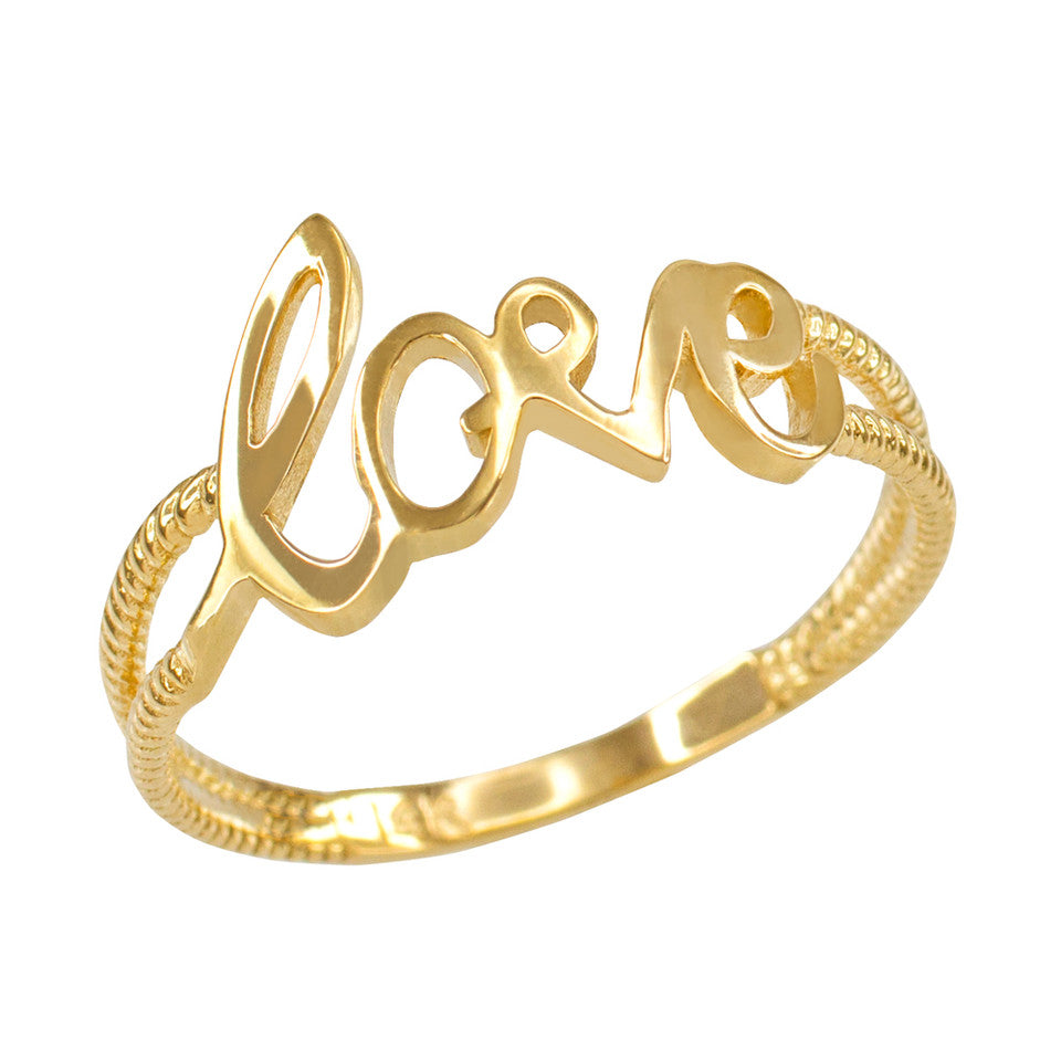 Gold Cursive Love Rope Band Ring, view 4