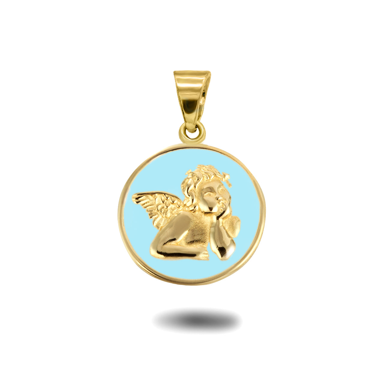 Gold Custom Enamel Cherub Angel Medallion Pendant Necklace, view 8