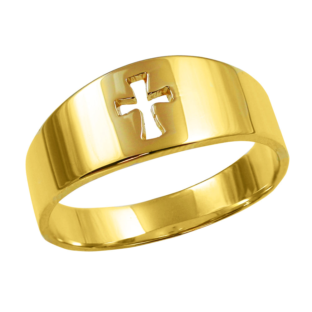 Gold Cut Out Cross Band Ring