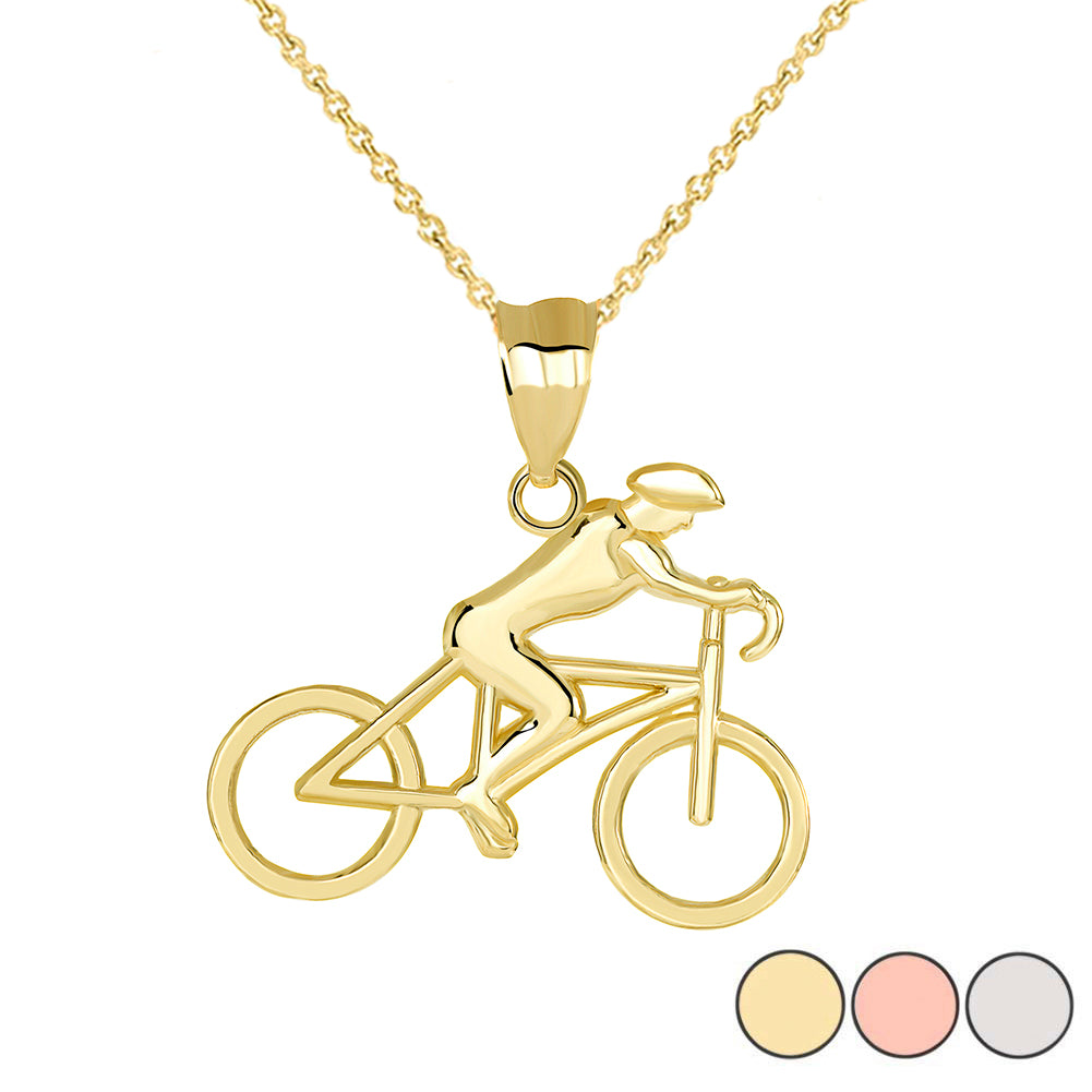 Gold Cyclist Sports Pendant Necklace