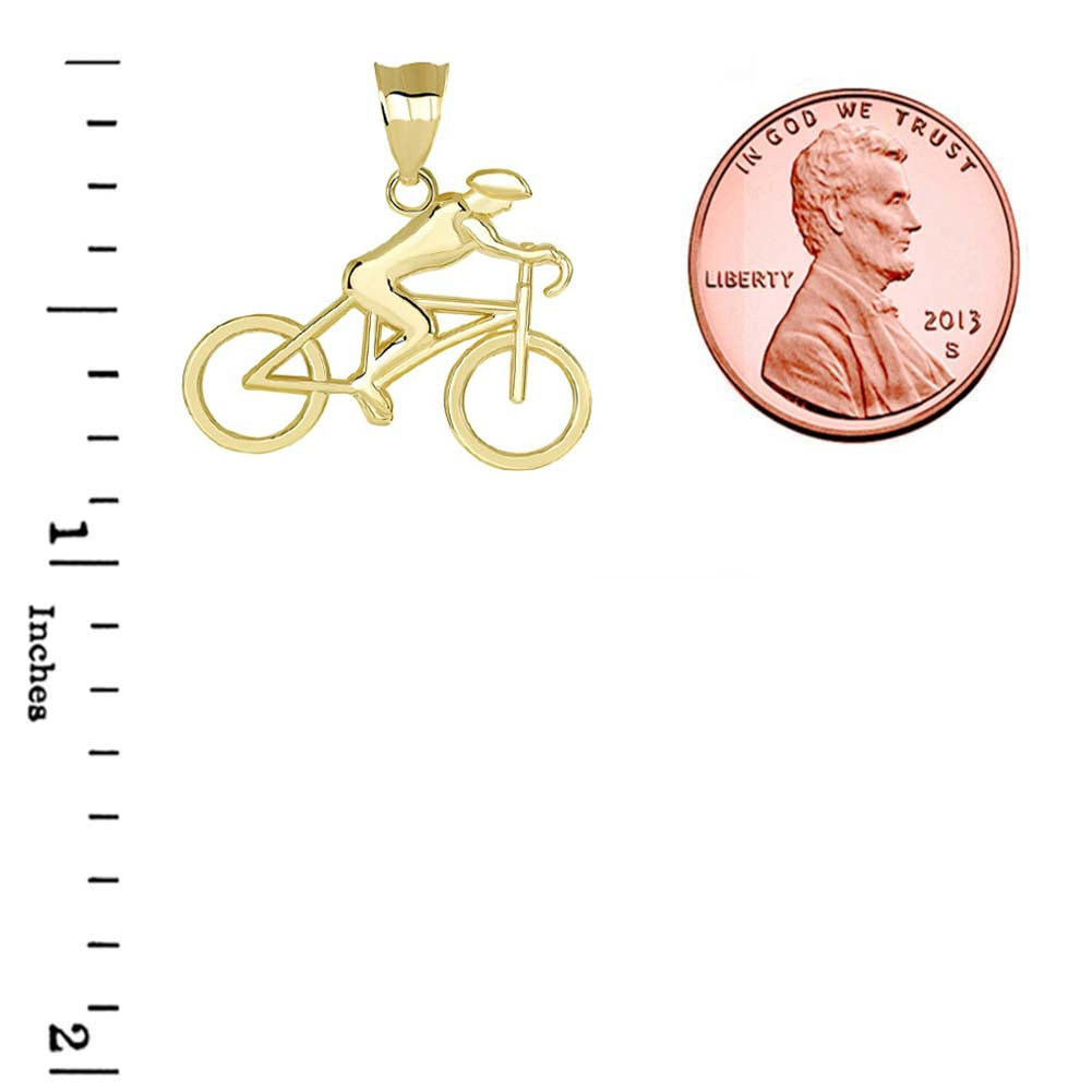 Gold Cyclist Sports Pendant Necklace, view 3