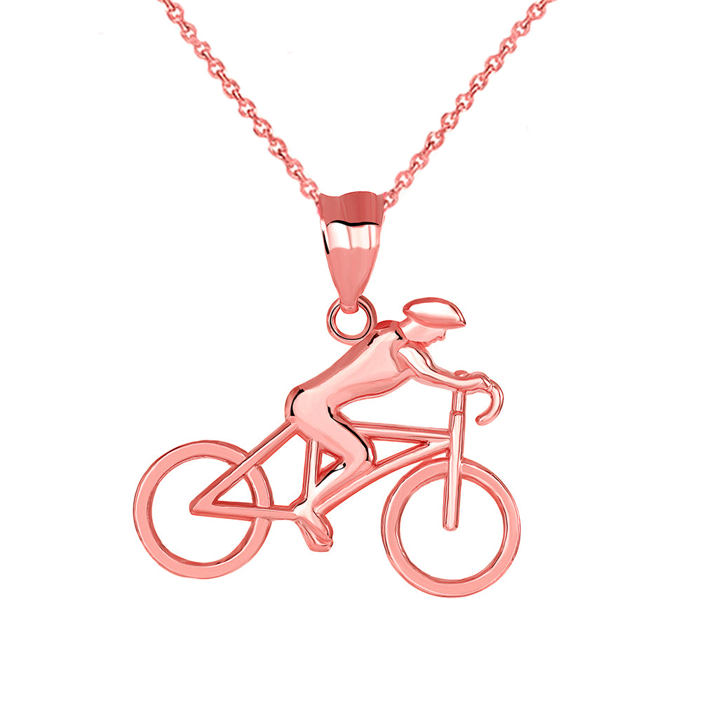 Gold Cyclist Sports Pendant Necklace, view 4