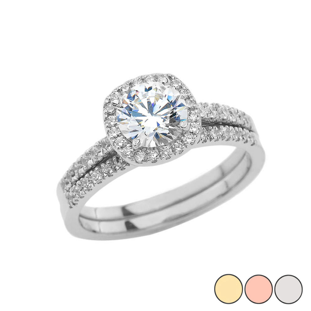 Gold CZ Halo Engagement Band Ring Set, view 5