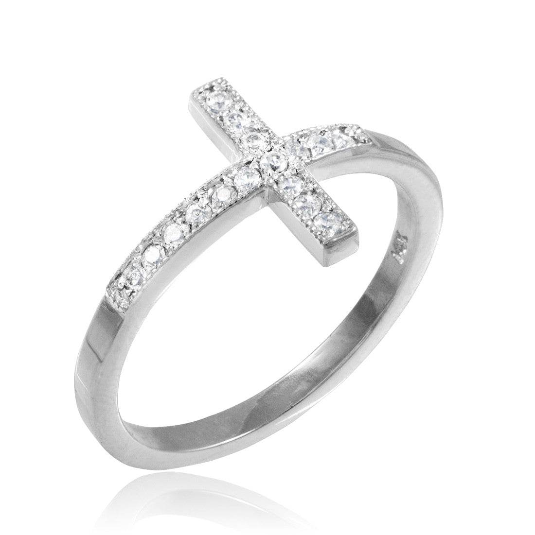 Gold CZ Pave Sideways Cross Ring, view 3