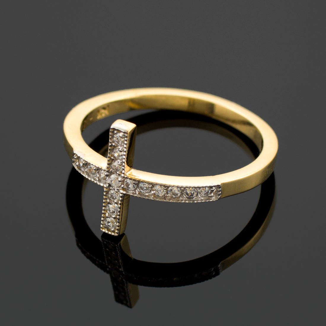 Gold CZ Pave Sideways Cross Ring, view 4