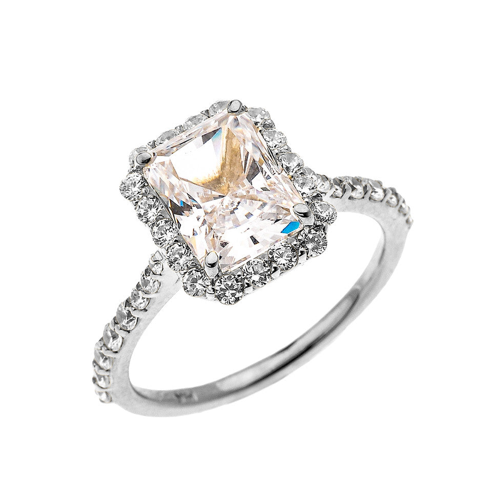 Gold Dainty 2 Carat Emerald Cut CZ Halo Solitaire Ring, view 3