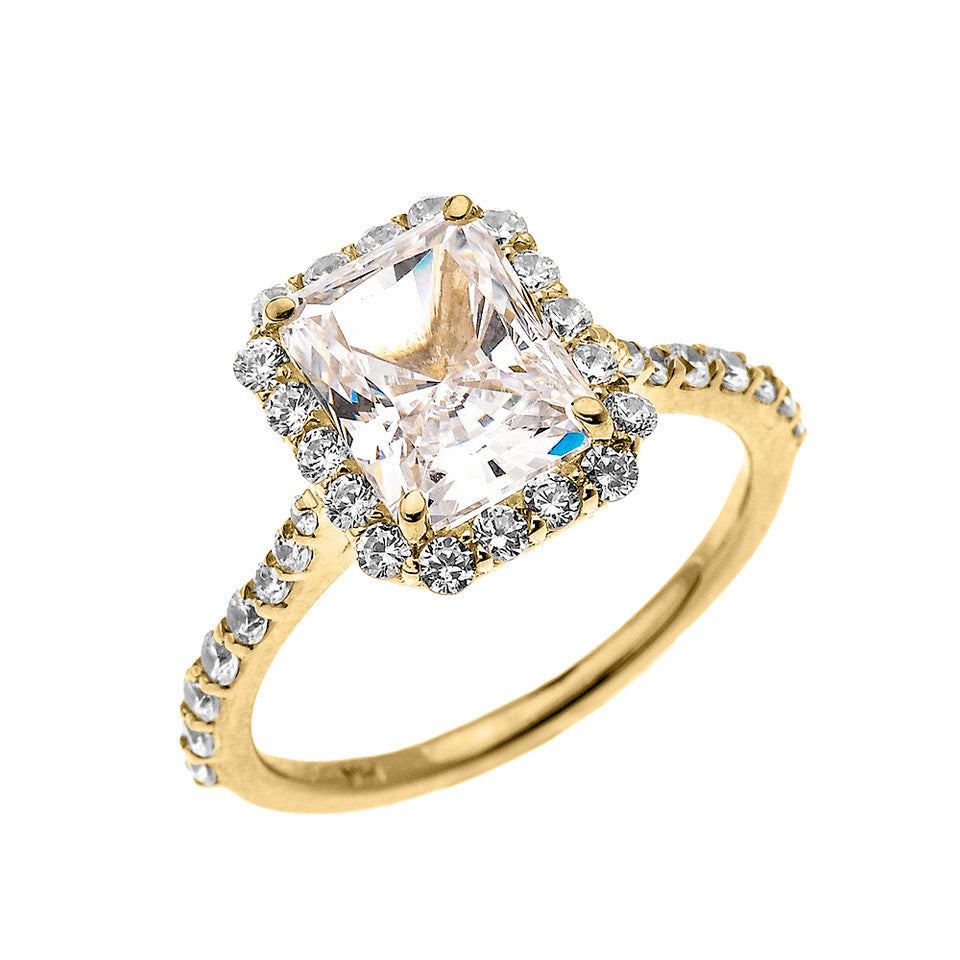Gold Dainty 2 Carat Emerald Cut CZ Halo Solitaire Ring, view 4