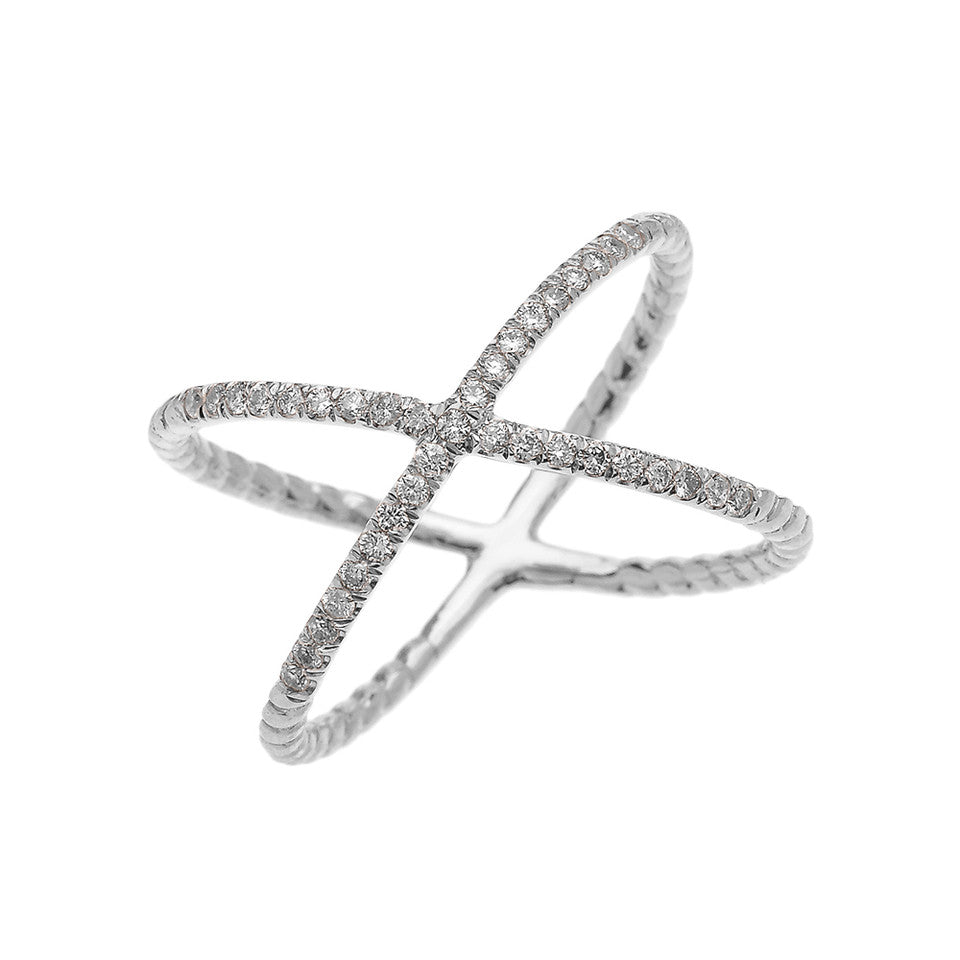 Gold Dainty Criss Cross Diamond Rope Design Ring, view 2