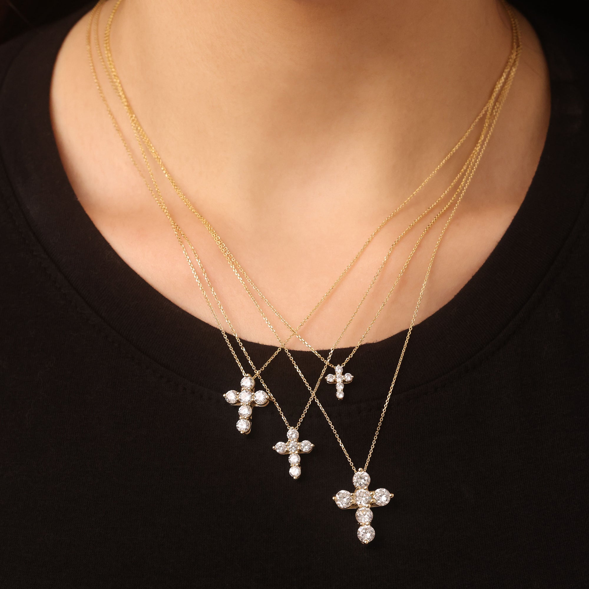 Gold Dainty Cross Necklace with Cubic Zirconia, view 2
