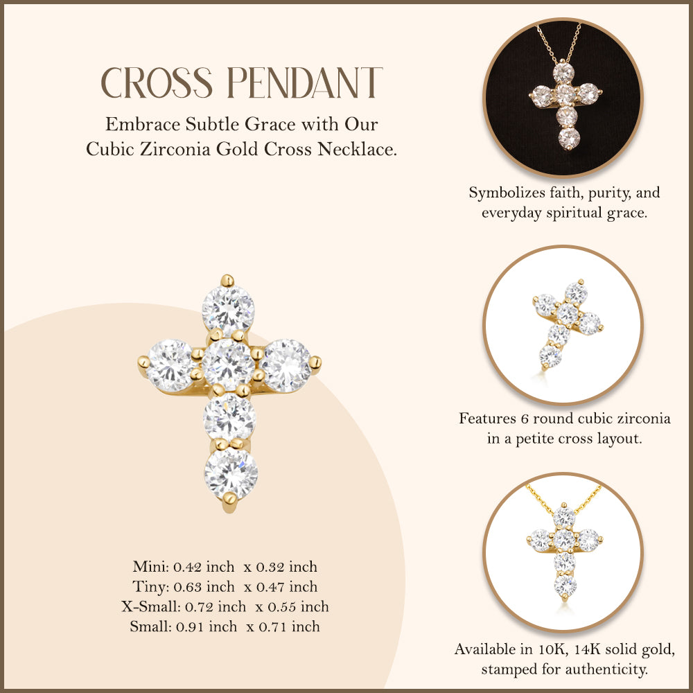 Gold Dainty Cross Necklace with Cubic Zirconia, view 3