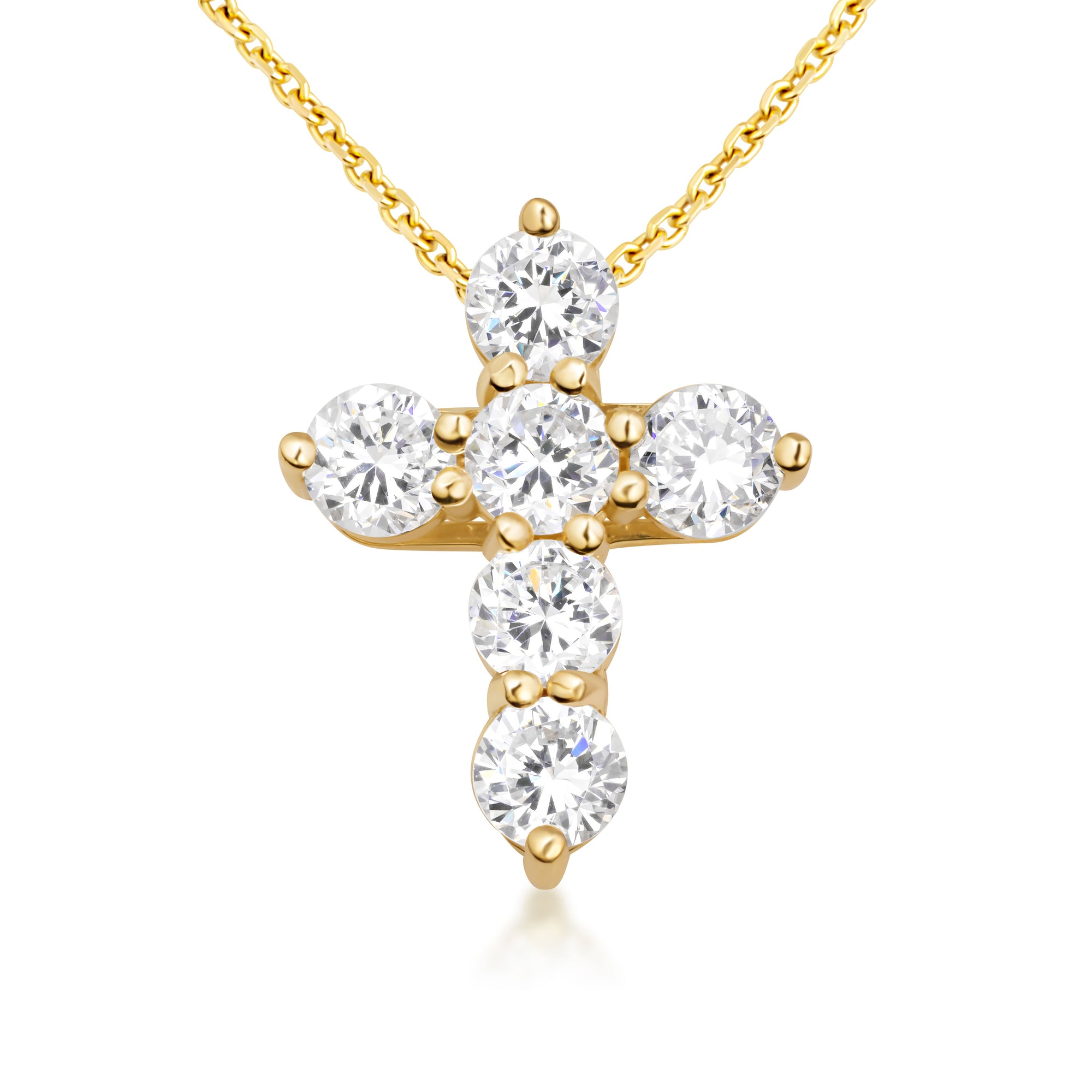 Gold Dainty Cross Necklace with Cubic Zirconia, view 4