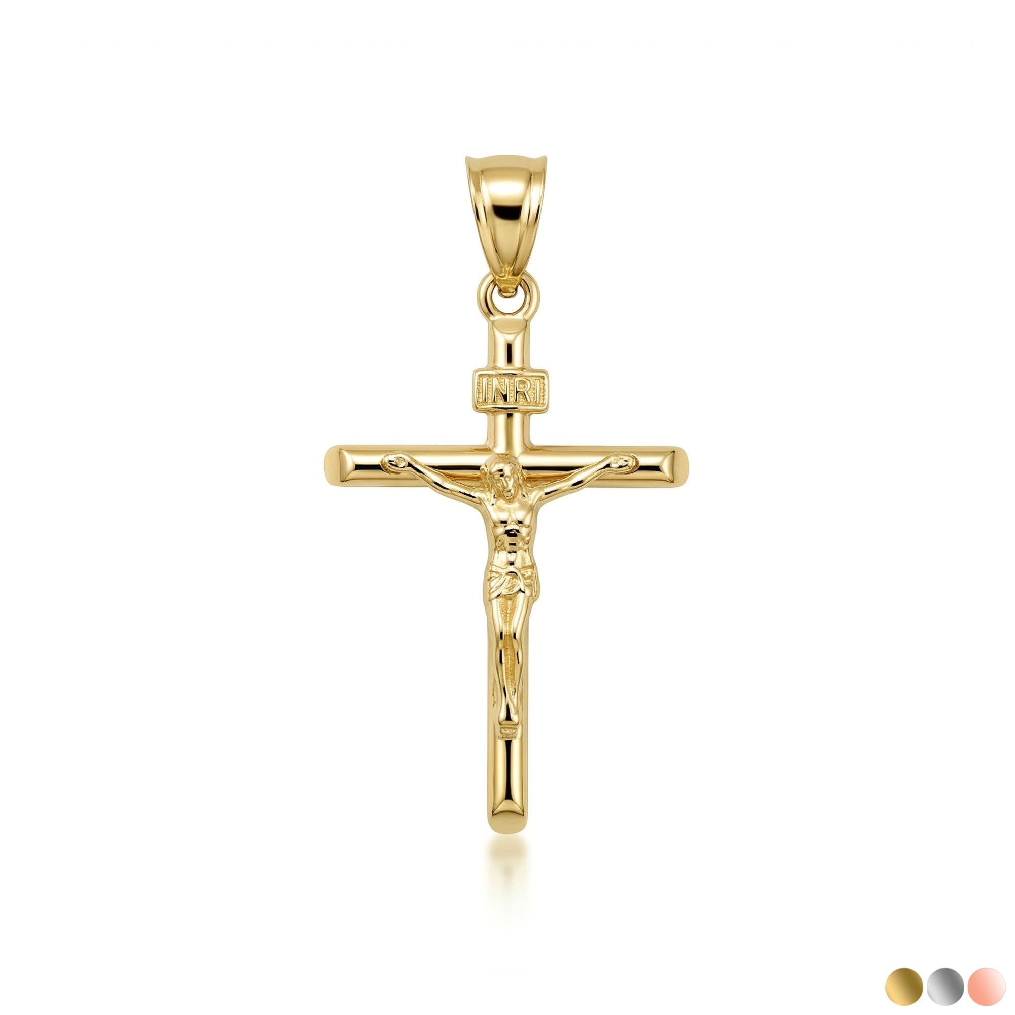 Gold Dainty Crucifix Cross (INRI) Pendant Necklace