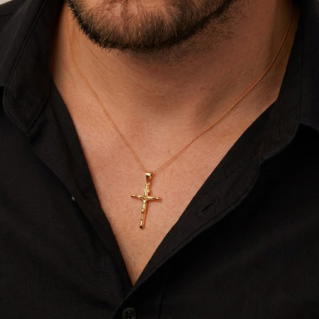 Gold Dainty Crucifix Cross (INRI) Pendant Necklace, view 3