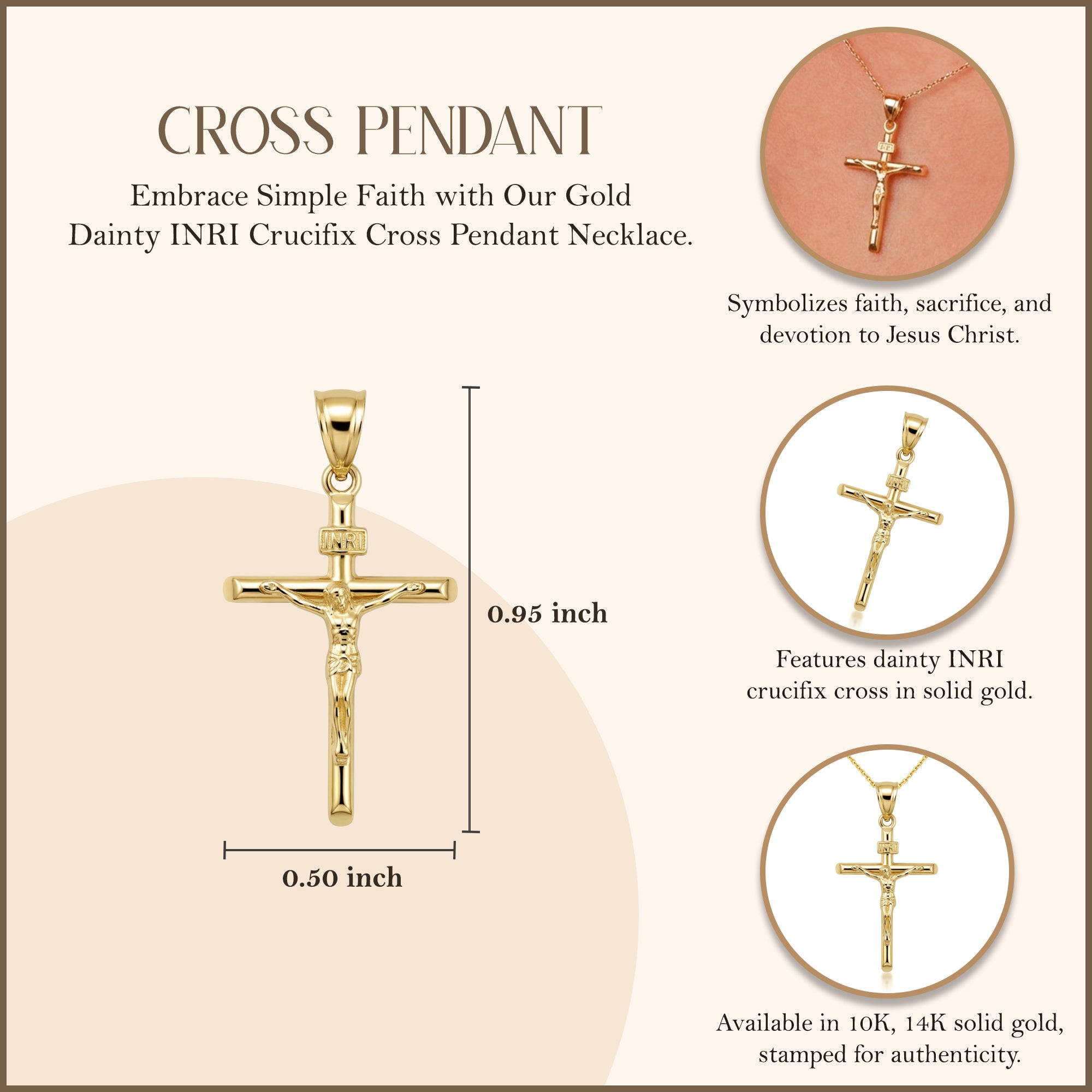 Gold Dainty Crucifix Cross (INRI) Pendant Necklace, view 4