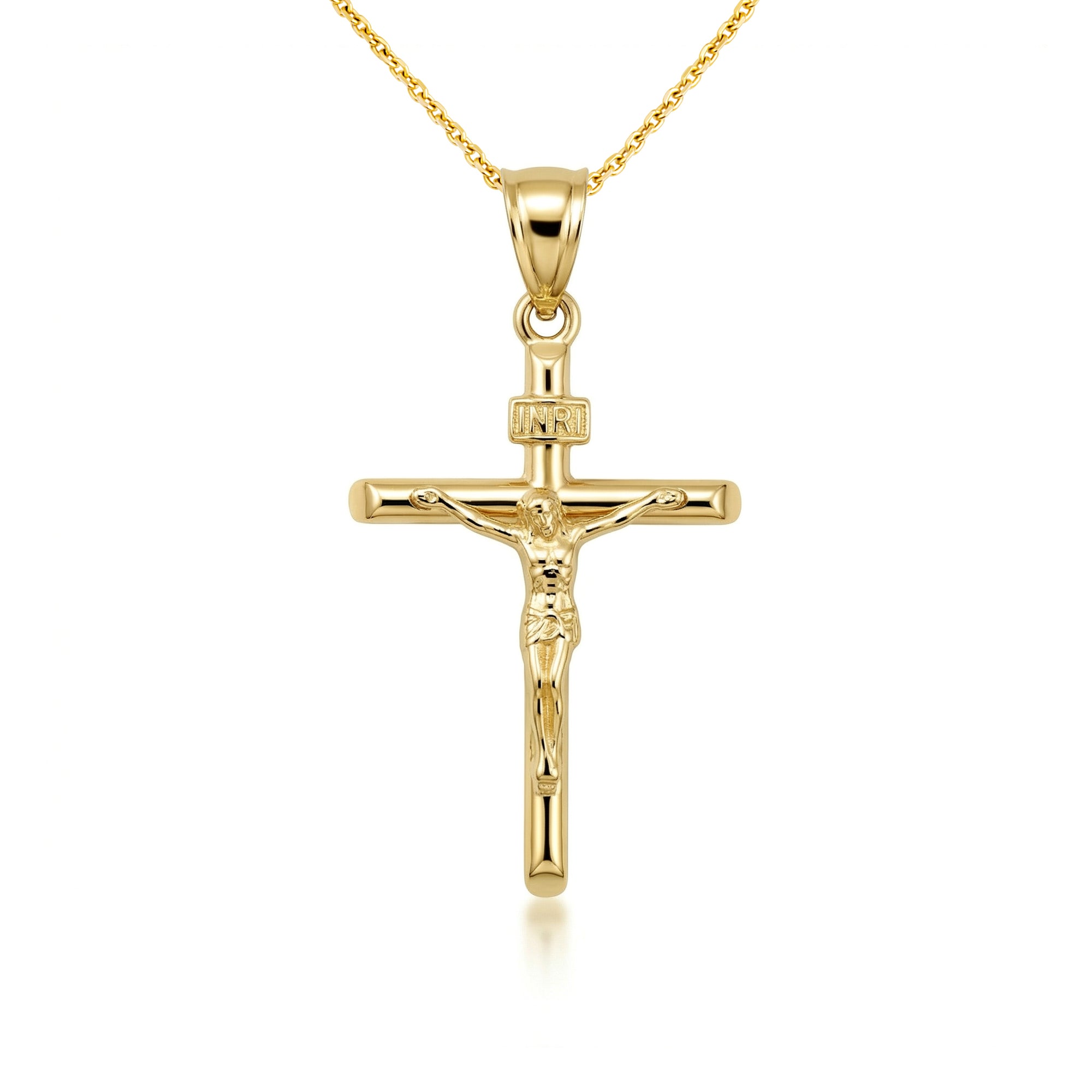 Gold Dainty Crucifix Cross (INRI) Pendant Necklace, view 5