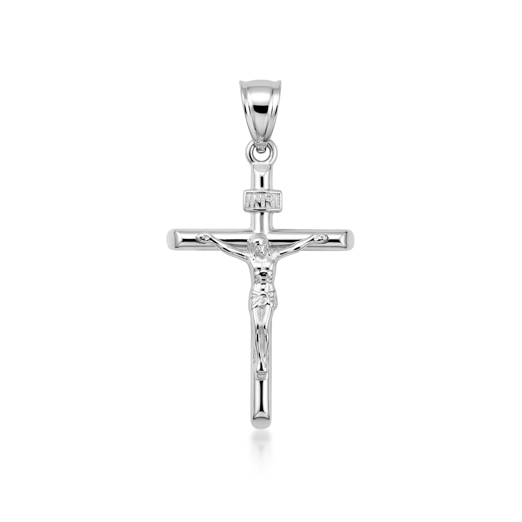 Gold Dainty Crucifix Cross (INRI) Pendant Necklace, view 7