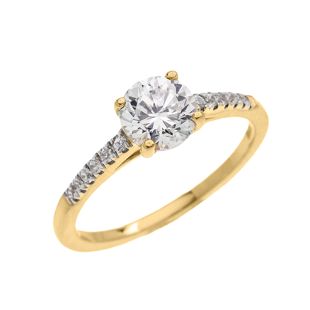 Gold Dainty Diamond Proposal Solitaire Ring With Cubic Zirconia Center-stone (Micro Pave Setting)