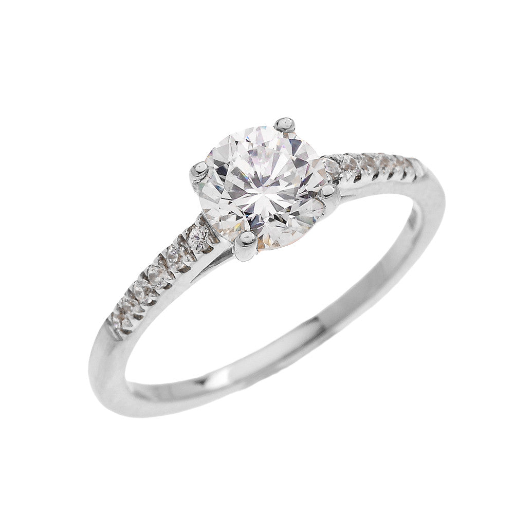 Gold Dainty Diamond Proposal Solitaire Ring With Cubic Zirconia Center-stone (Micro Pave Setting), view 2