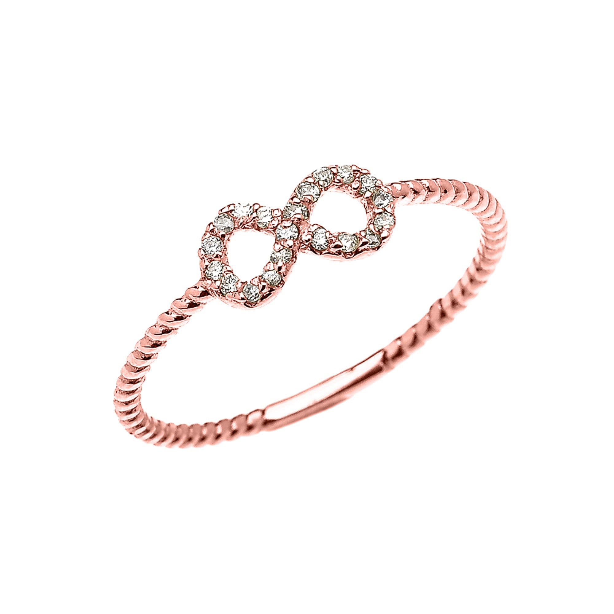 Gold Dainty Infinity Diamond Rope Design Promise/Stackable Ring, view 3