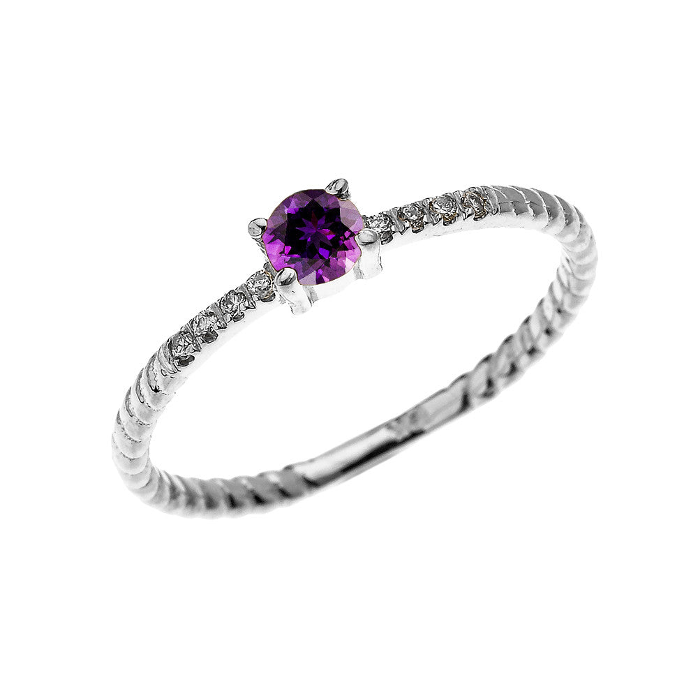 Gold Dainty Solitaire Amethyst and Diamond Rope Design Engagement/Proposal/Stackable Ring, view 3