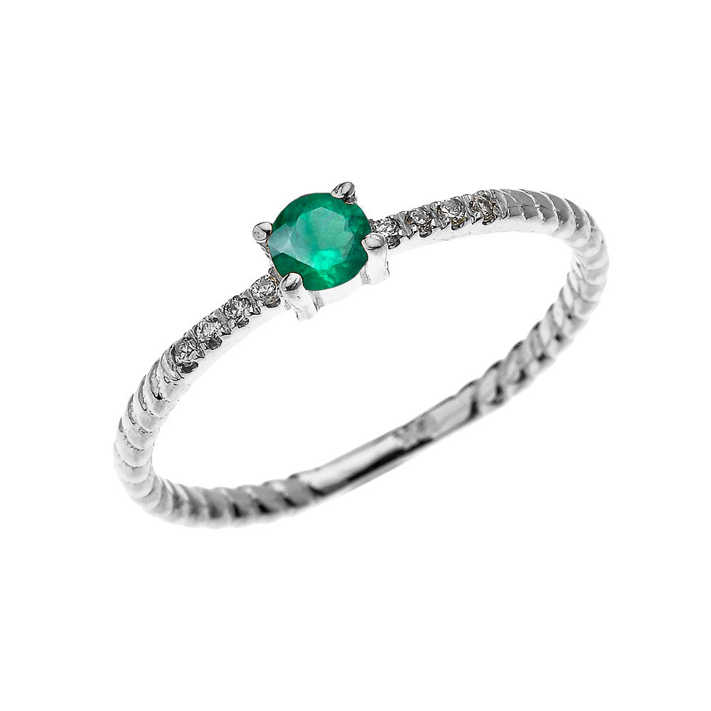 Gold Dainty Solitaire Emerald and Diamond Rope Design Engagement/Proposal/Stackable Ring, view 3