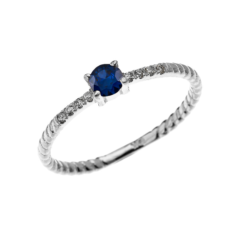 Gold Dainty Solitaire Sapphire and Diamond Rope Design Engagement/Proposal/Stackable Ring, view 3