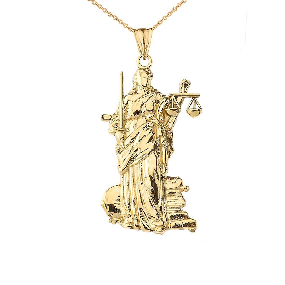 Gold Designer Lady Justice Pendant Necklace, view 2