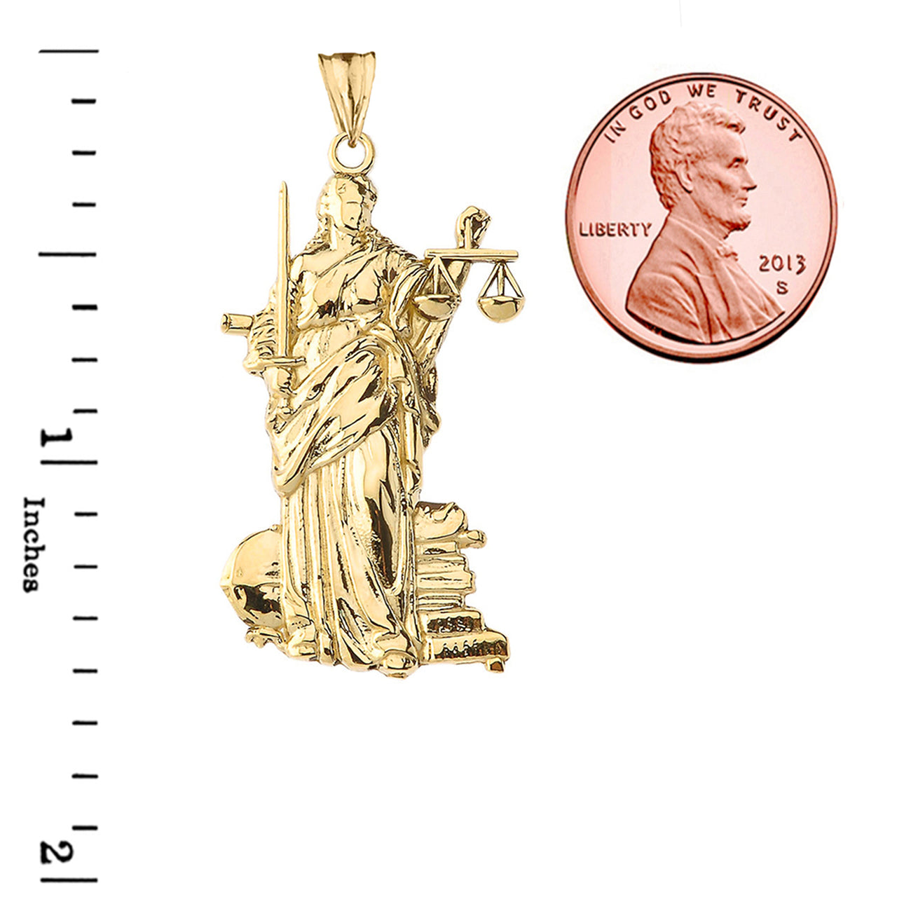 Gold Designer Lady Justice Pendant Necklace, view 8
