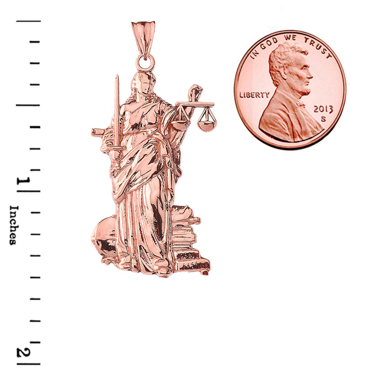 Gold Designer Lady Justice Pendant Necklace, view 9