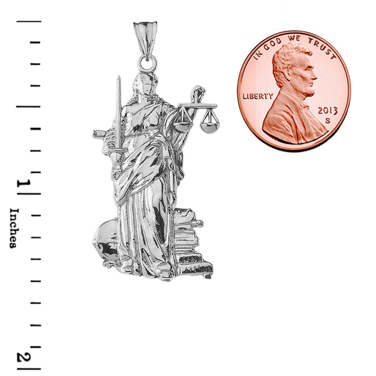 Gold Designer Lady Justice Pendant Necklace, view 10