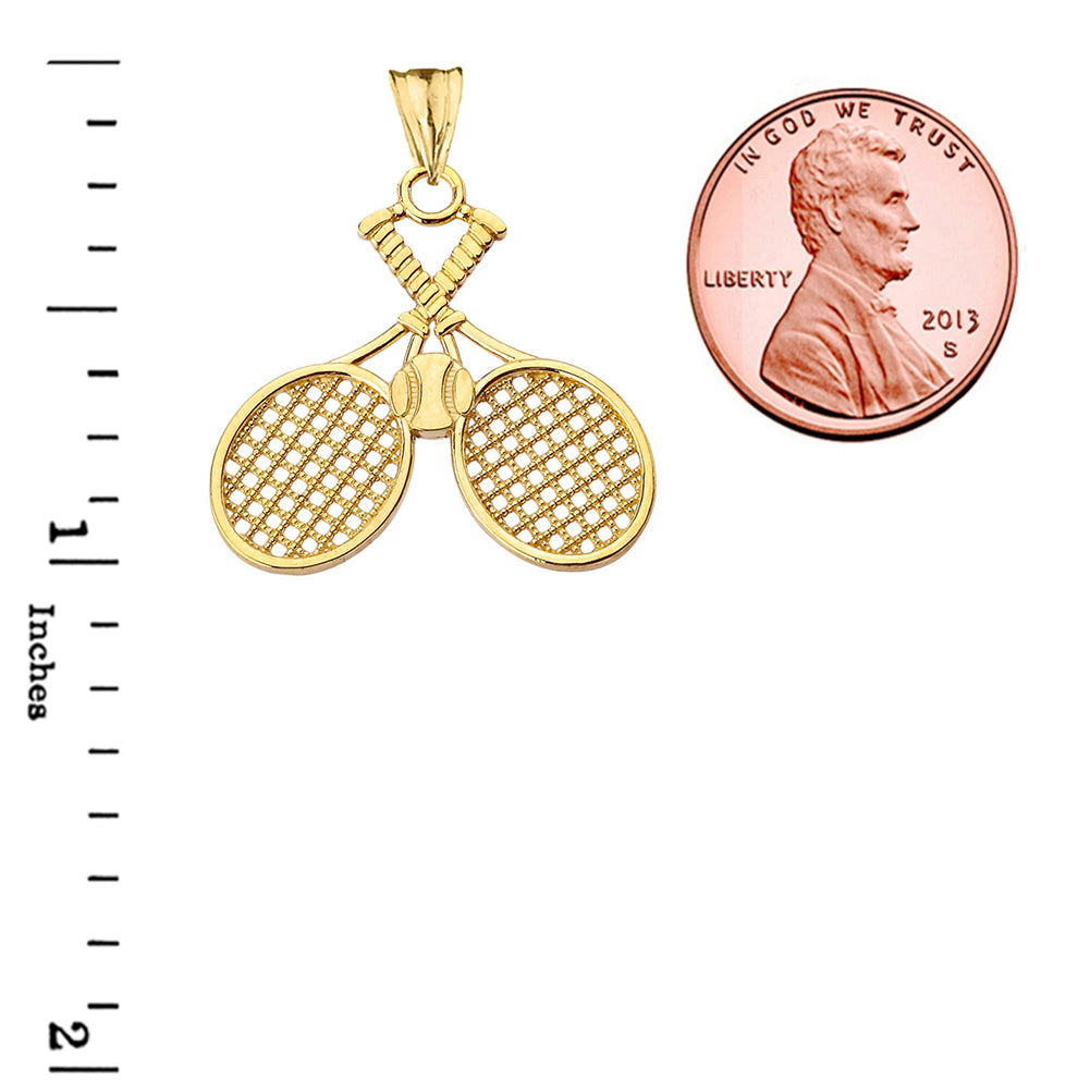Gold Detailed Tennis Rackets Pendant Necklace, view 3