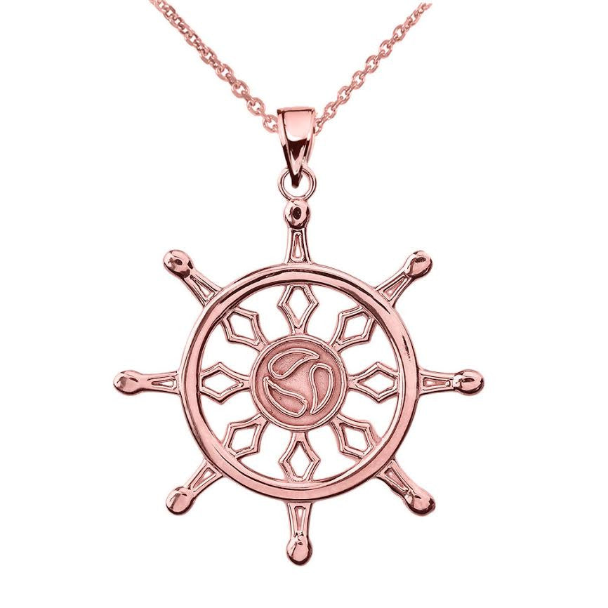 Gold Dharma Wheel Buddhism Symbol Pendant, view 2