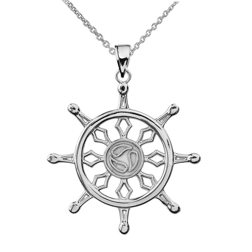 Gold Dharma Wheel Buddhism Symbol Pendant, view 3