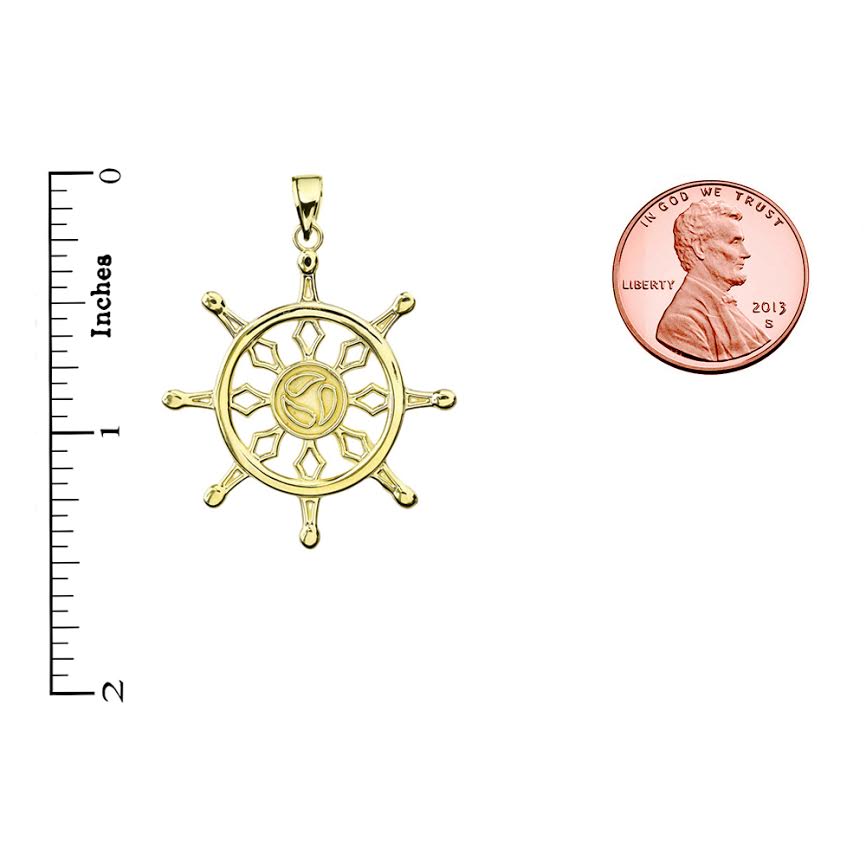 Gold Dharma Wheel Buddhism Symbol Pendant, view 5