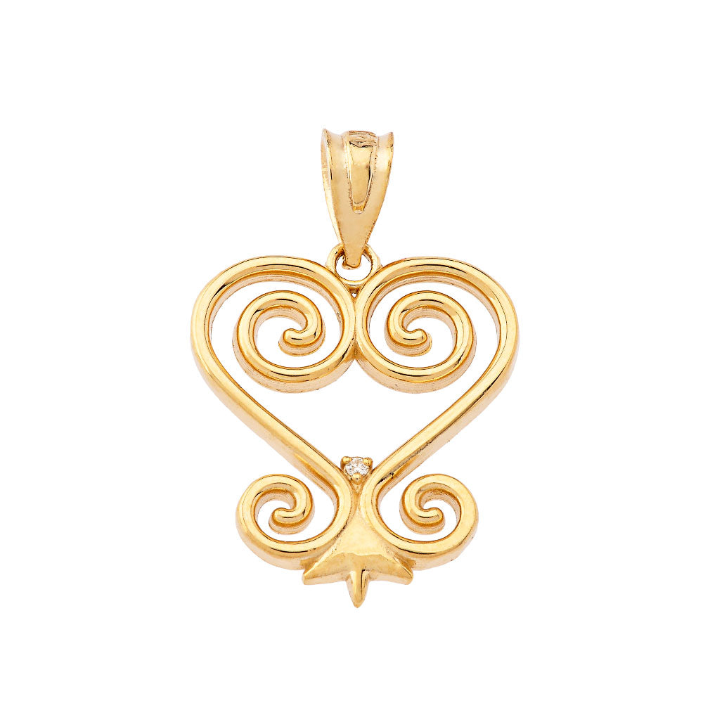 Gold Diamond African Adinkra Sankofa Heart Pendant Necklace, view 2