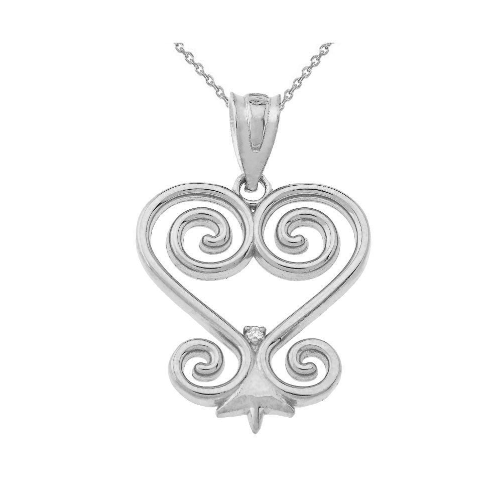 Gold Diamond African Adinkra Sankofa Heart Pendant Necklace, view 3