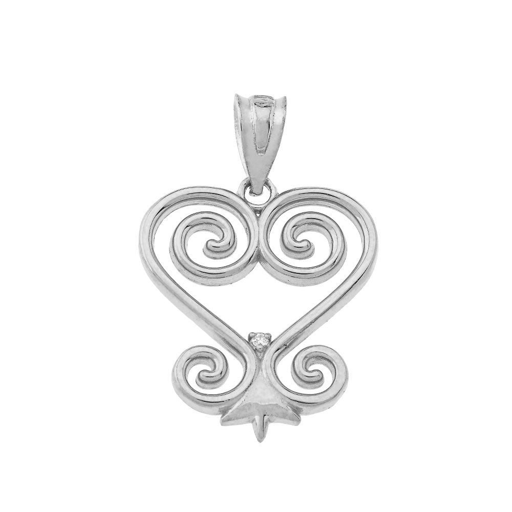 Gold Diamond African Adinkra Sankofa Heart Pendant Necklace, view 4
