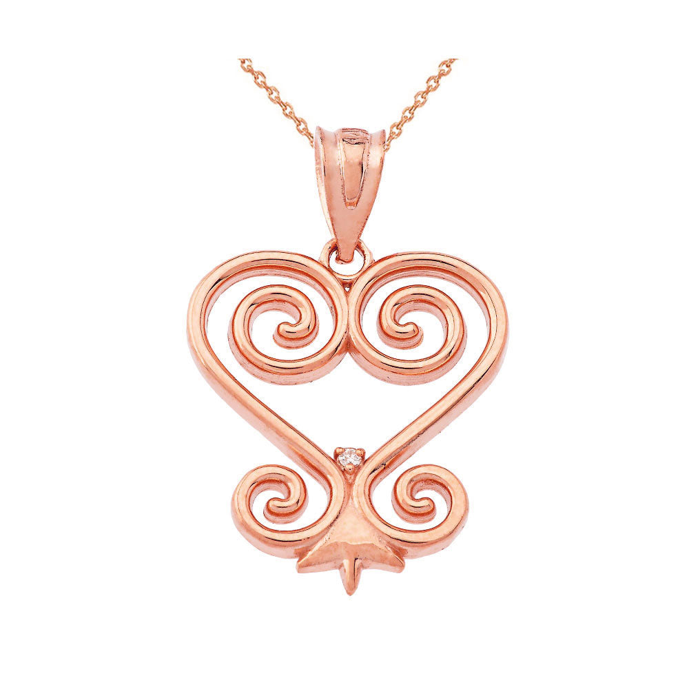 Gold Diamond African Adinkra Sankofa Heart Pendant Necklace, view 5
