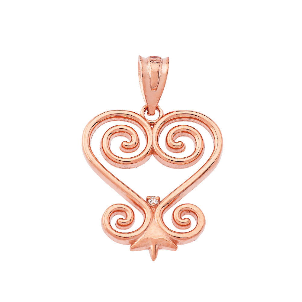 Gold Diamond African Adinkra Sankofa Heart Pendant Necklace, view 6