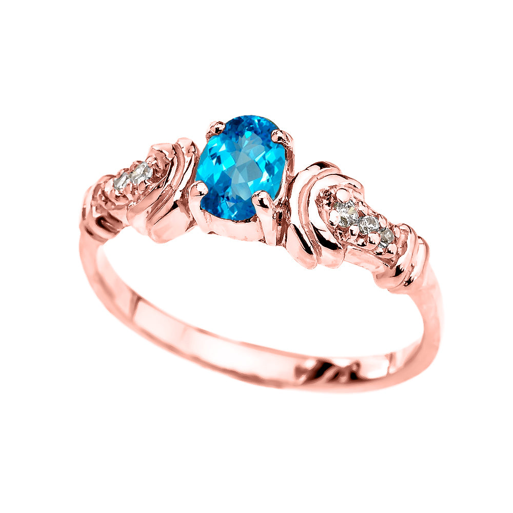 Gold Diamond and Blue Topaz Oval Solitaire Proposal Ring, view 2