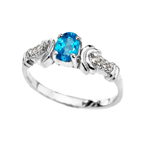 Gold Diamond and Blue Topaz Oval Solitaire Proposal Ring, view 3