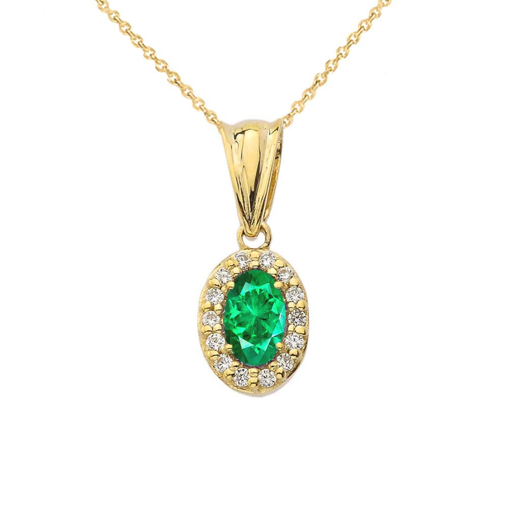 Gold Diamond & Genuine Emerald Pendant Necklace