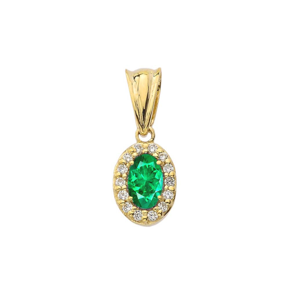 Gold Diamond & Genuine Emerald Pendant Necklace, view 2
