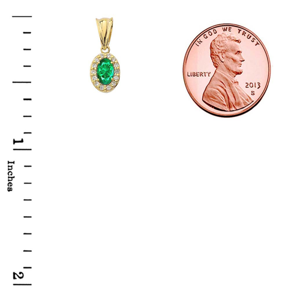 Gold Diamond & Genuine Emerald Pendant Necklace, view 3