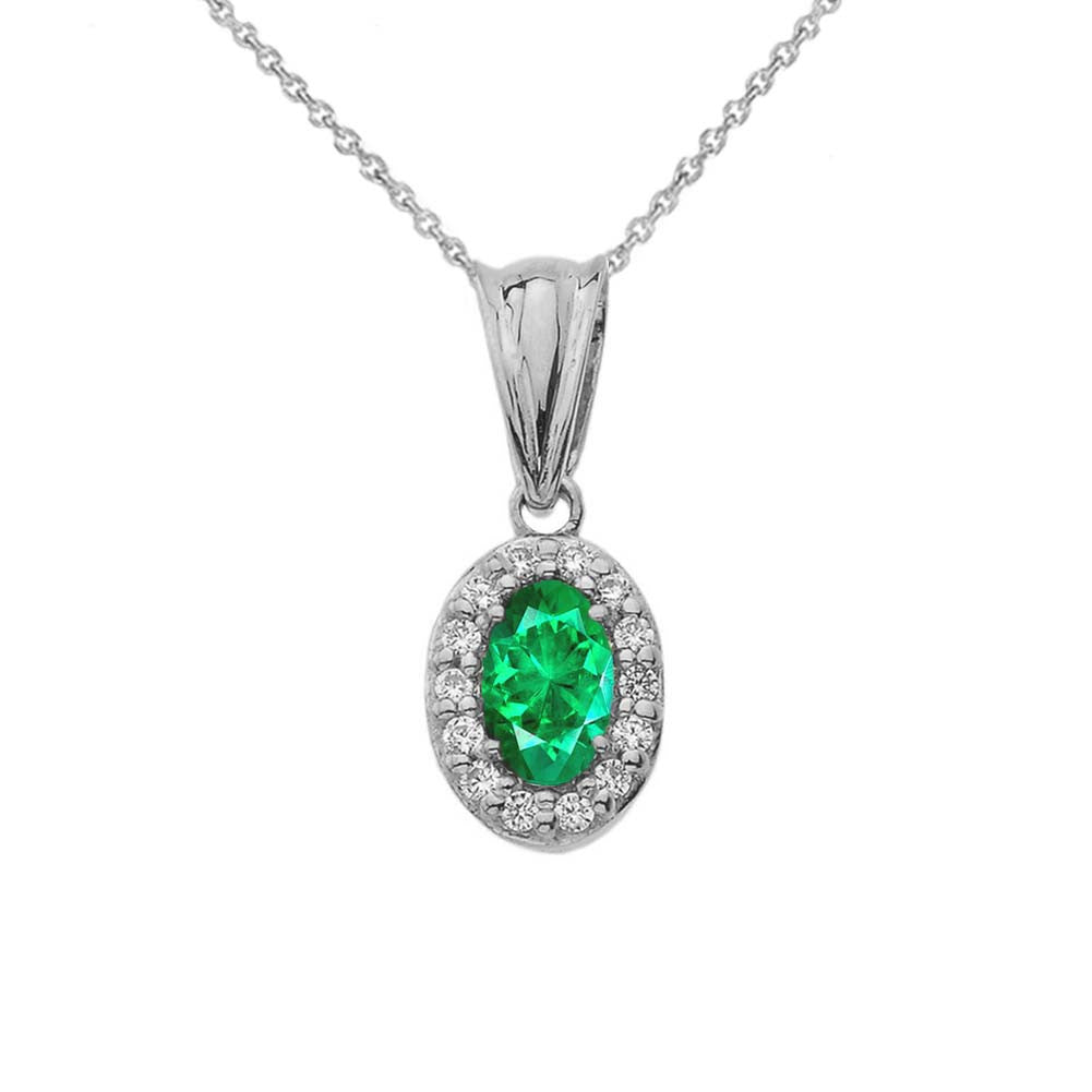 Gold Diamond & Genuine Emerald Pendant Necklace, view 4