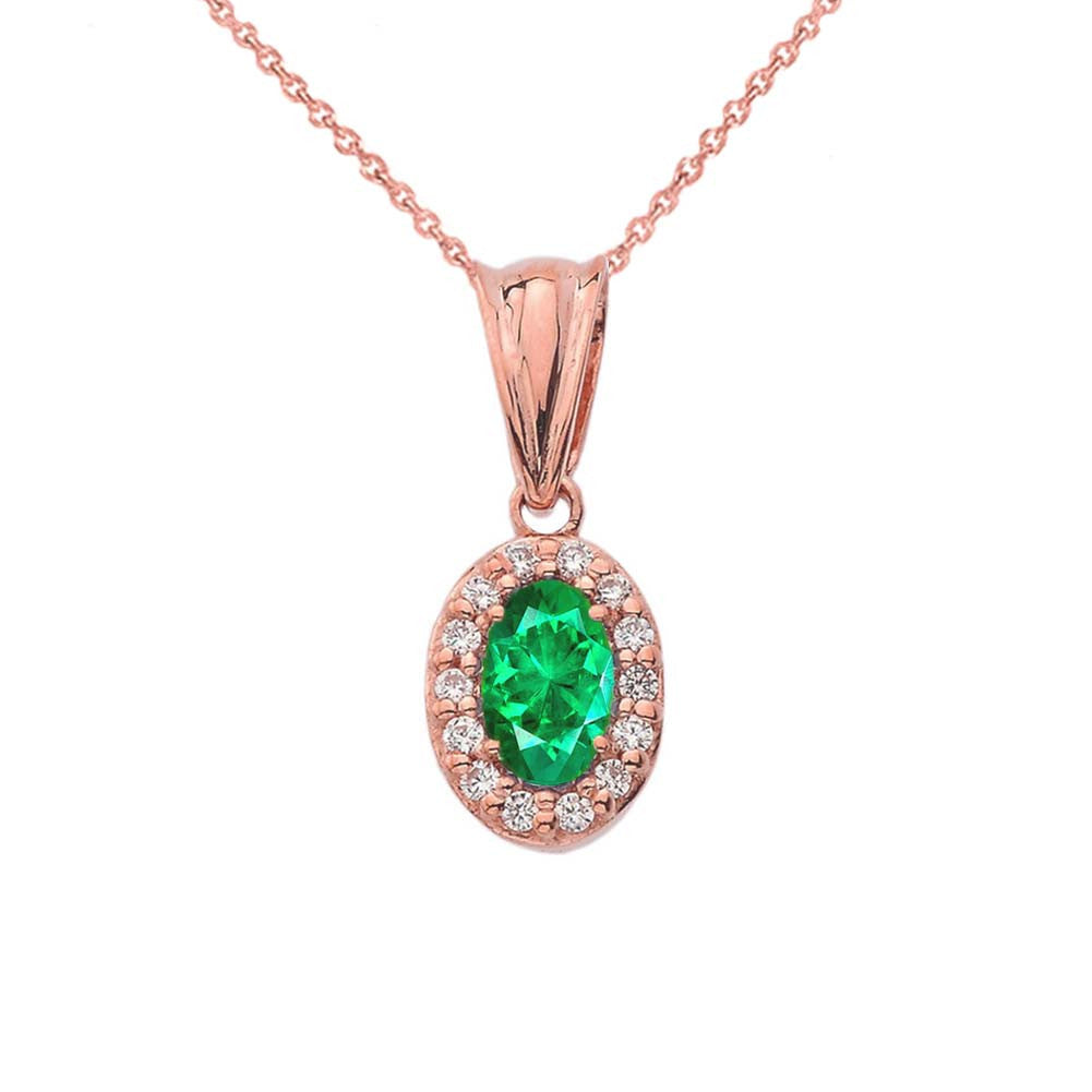 Gold Diamond & Genuine Emerald Pendant Necklace, view 5