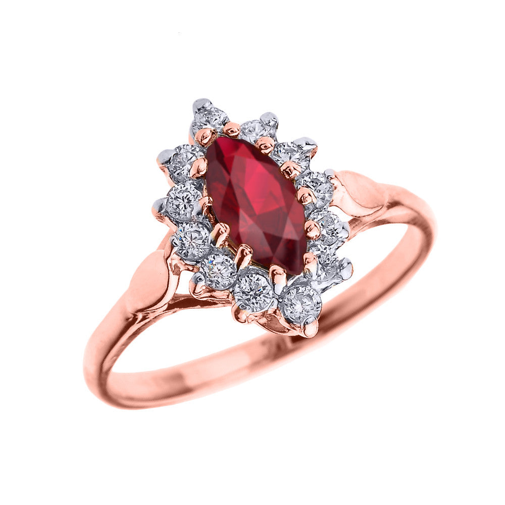 Gold Diamond and Marquise Ruby Proposal Engagement Ring, view 2