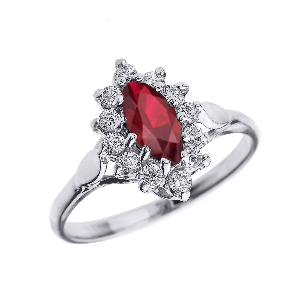 Gold Diamond and Marquise Ruby Proposal Engagement Ring, view 3