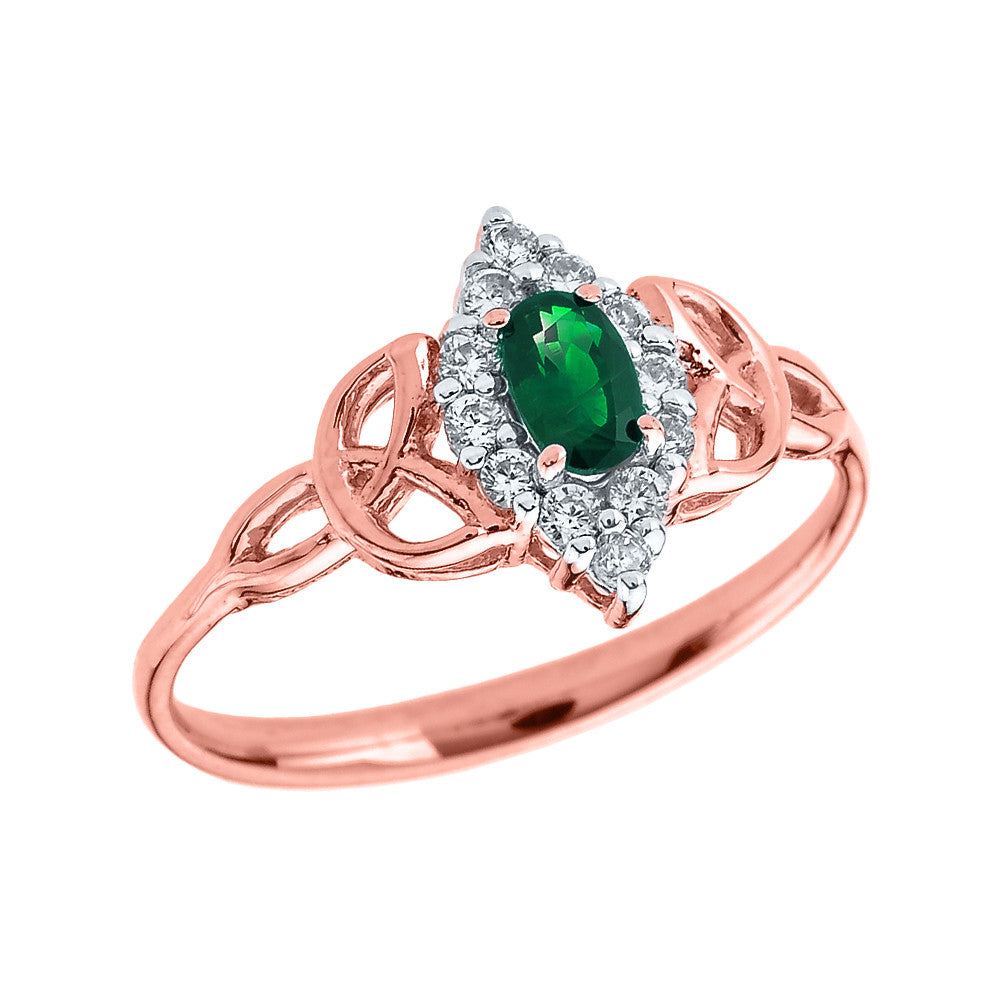 Gold Diamond and Oval Emerald Trinity Knot Proposal Ring, view 2
